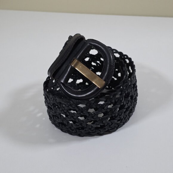 i Blues Vtg Plaited Leather Belt Womens Black Braided Buckle Whimsigoth Elegant - Picture 1 of 12